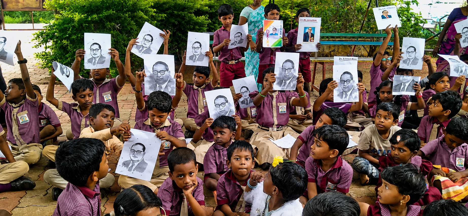 Young students presenting their artwork
