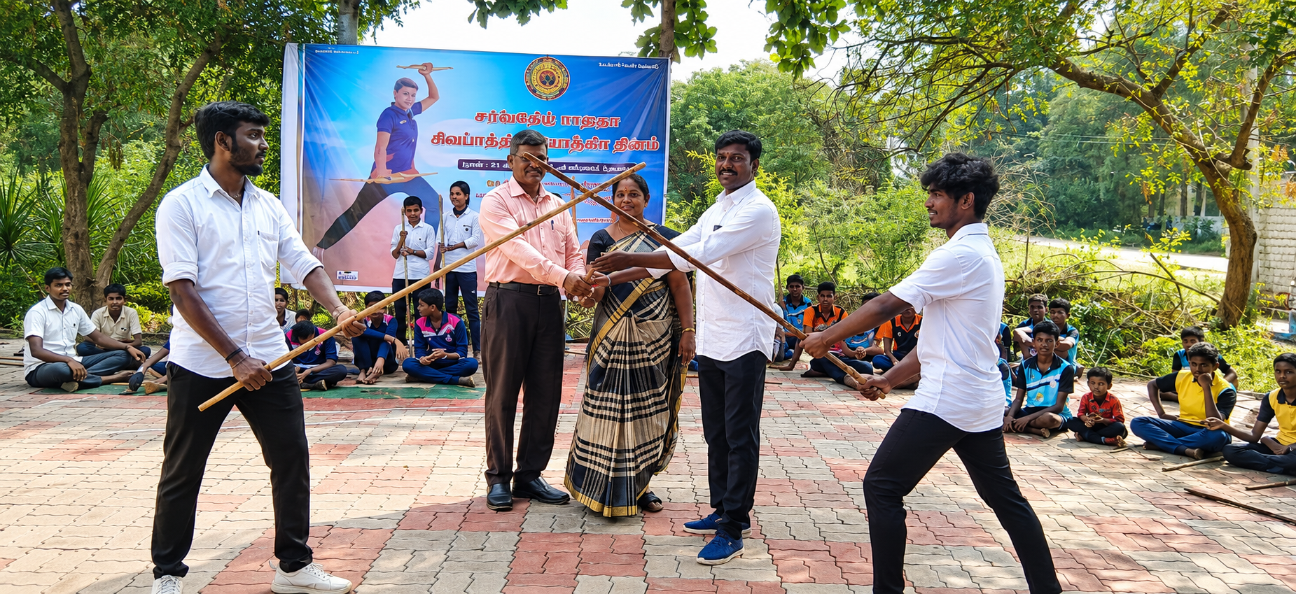 Silambam demonstration at a school activity